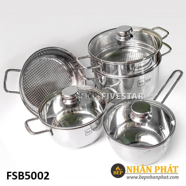 Bộp nồi Fivestar 5 món, nắp kính (FSB5002)