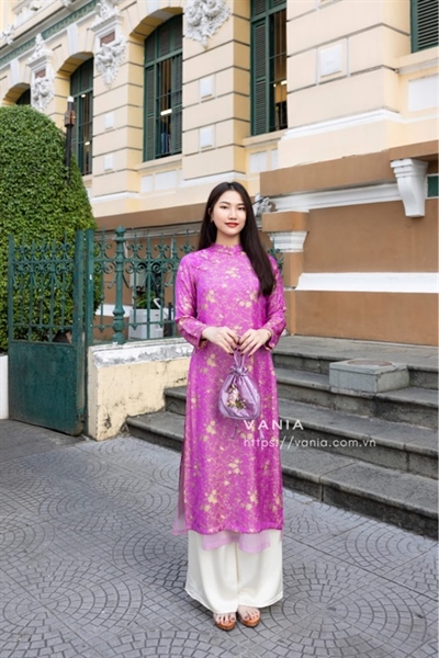 Áo dài suông tơ tằm 4 tà Đinh Hương