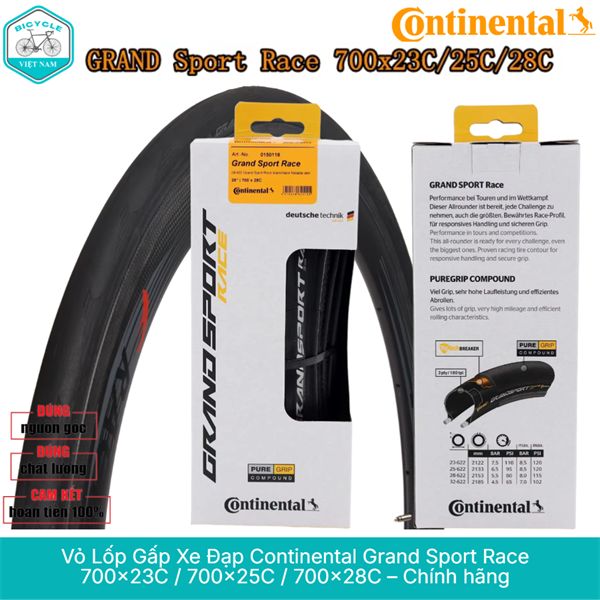 Vỏ Lốp Gấp Xe Đạp Continental Grand Sport Race 700x23C / 700x25C / 700x28C – Chính hãng