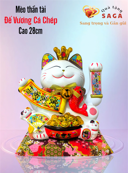 MÈO THẦN TÀI 28CM - ĐẾ VƯƠNG CÁ CHÉP - QUÀ TẶNG PHONG THỦY MAY MẮN