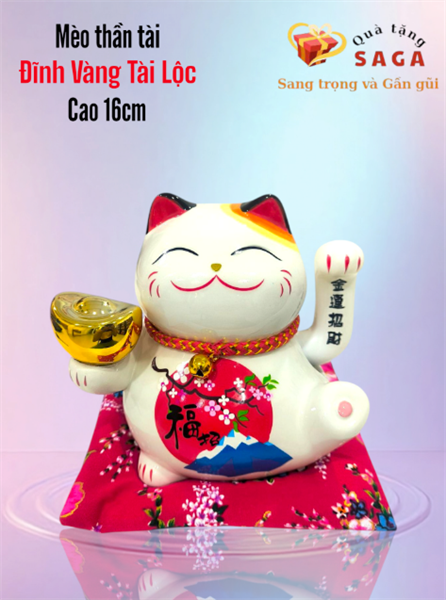 MÈO THẦN TÀI 16CM - ĐĨNH VÀNG TÀI LỘC - QUÀ TẶNG PHONG THỦY MAY MẮN