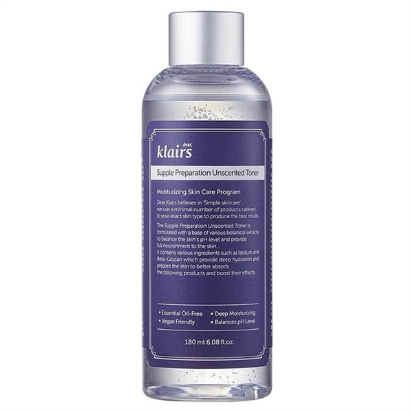 Nước Hoa Hồng Dear Klairs Supple Preparation Unscented Toner 180ml (không mùi)