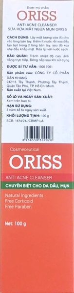 Sữa rửa mặt ngừa mụn (Anti Acne Cleanser) ORISS 100g - Dân Khang 3