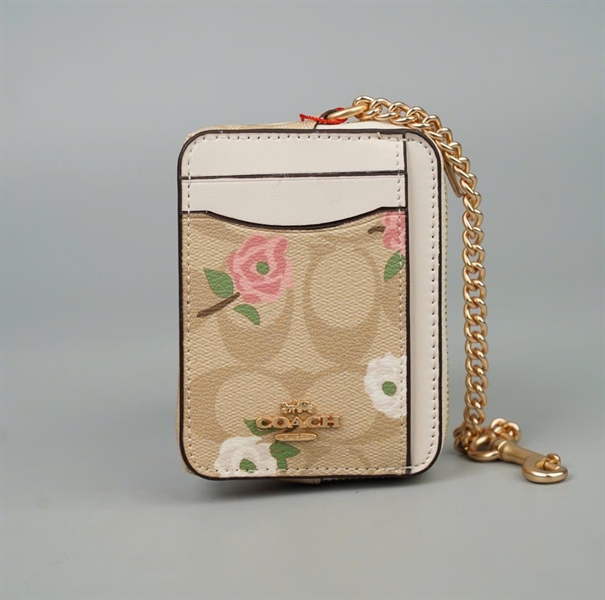 Ví Coach nude hoa hồng kèm xích +