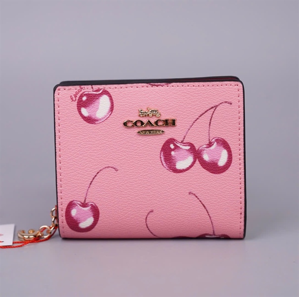 Ví Coach hồng họa tiết cherry +