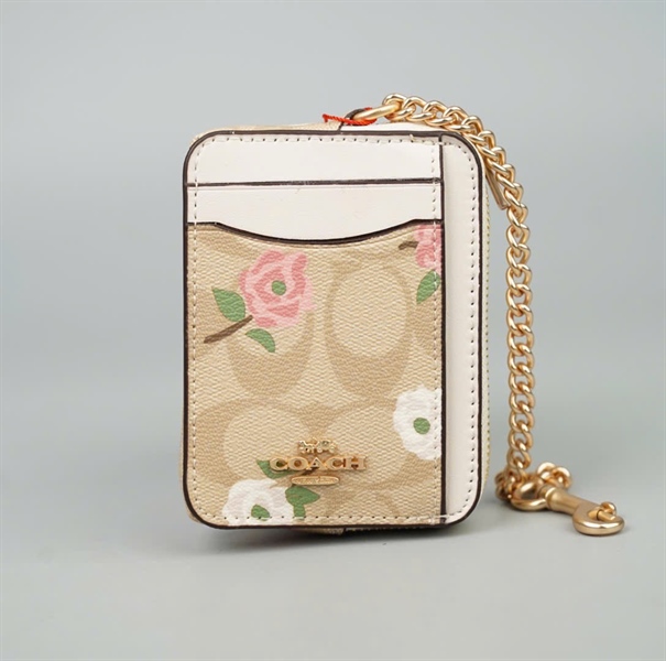 Ví Coach nude hoa hồng kèm xích +