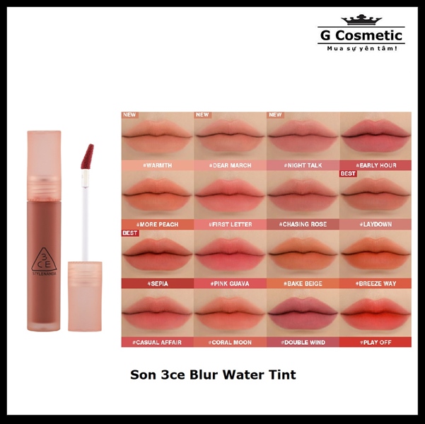 Son Kem 3ce Blur Water Tint Double Wind - Đỏ hồng tím