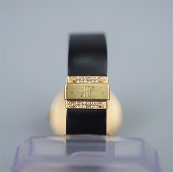 Đồng hồ Hublot vàng khối kc zin mặt tròn dây đen KG+