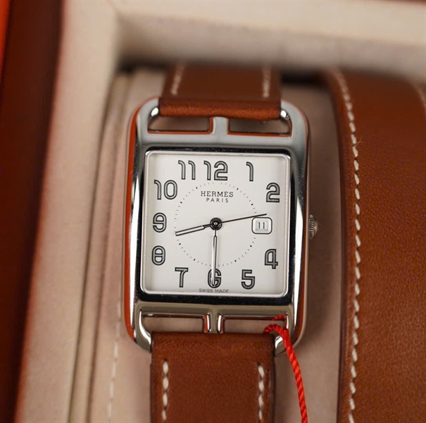 Đồng hồ Hermes mặt vuông dây nâu ( dây cuốn 2 vòng ) (3851988) KG+