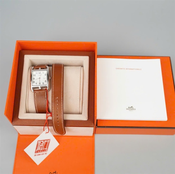 Đồng hồ Hermes mặt vuông dây nâu ( dây cuốn 2 vòng ) (3851988) KG+