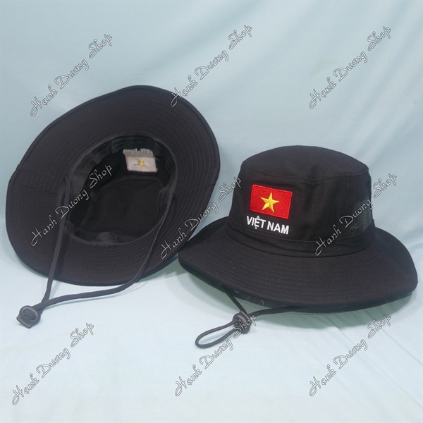 Nón tai bèo nón lính nam thêu Lá Cờ Việt Nam, có lỗ thông gió bên hông nón