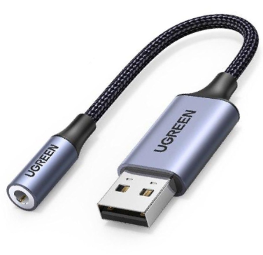 Cáp chuyển USB 2.0 to 3.5mm UGREEN (mic+loa) dây dù bọc nhôm có kèm MIC cao cấp (30757)