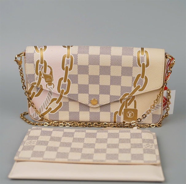 Túi LV Felicie ô vuông xám in hình sz21 KG+