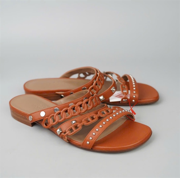 Dép Hermes nâu quai đính cườm sz37 KG+