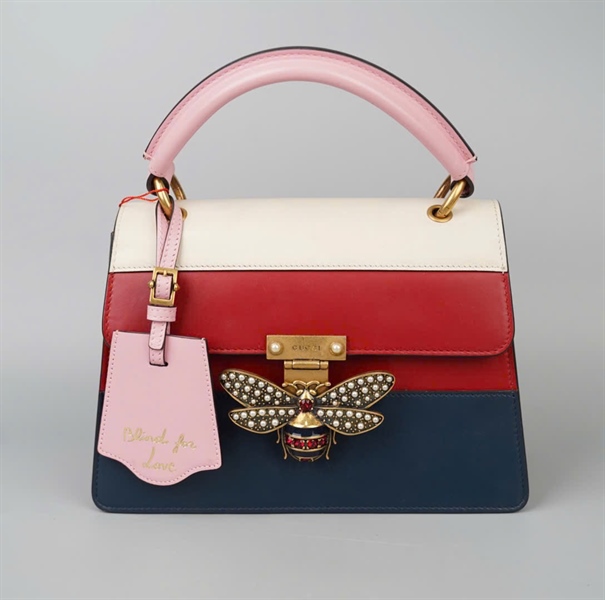 Túi GG Queen Margaret pha đỏ xanh trắng quai hồng khóa con ong sz25 KG+