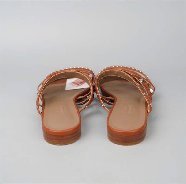 Dép Hermes nâu quai đính cườm sz37 KG+