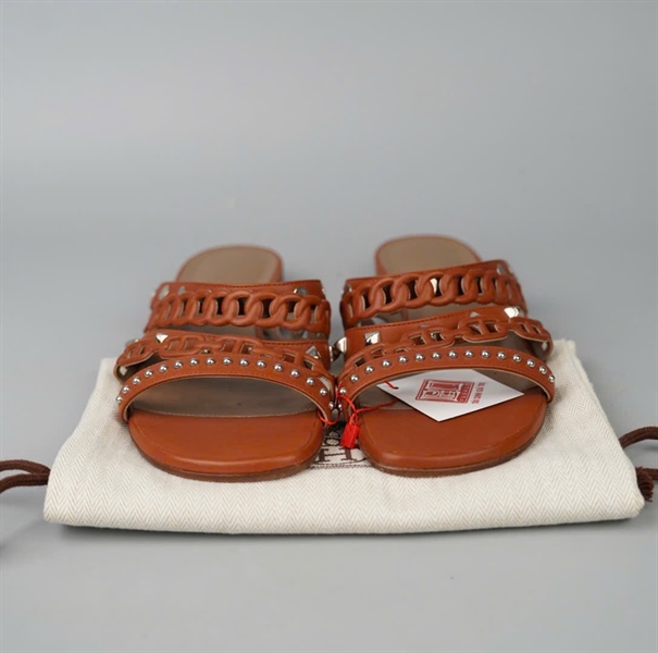 Dép Hermes nâu quai đính cườm sz37 KG+