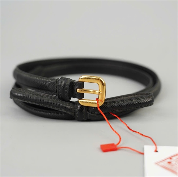 Thắt lưng Prada đen đính nơ bản 1.5cm dài 89cm +