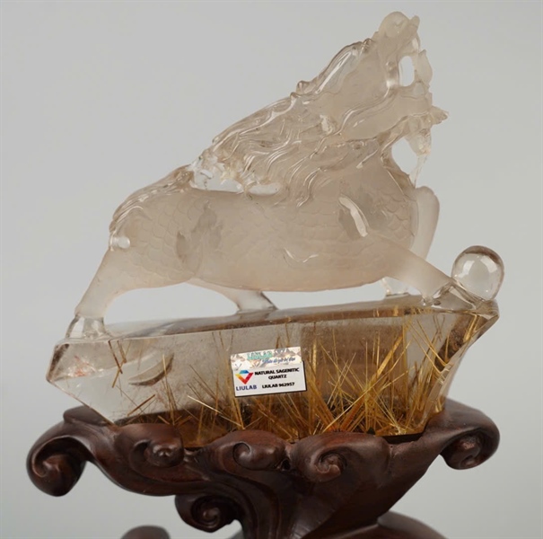 Tác phẩm kỳ lân thạch anh tóc vàng 962957 KG+