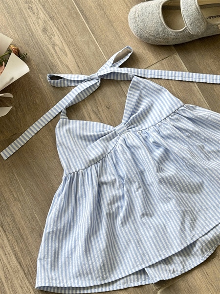 AREUM Áo babydoll cổ yếm YOKO Top chất liệu cotton sọc - Sọc Xanh - M