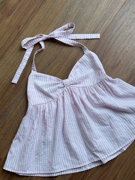 AREUM Áo babydoll cổ yếm YOKO Top chất liệu cotton sọc - Sọc Hồng - S