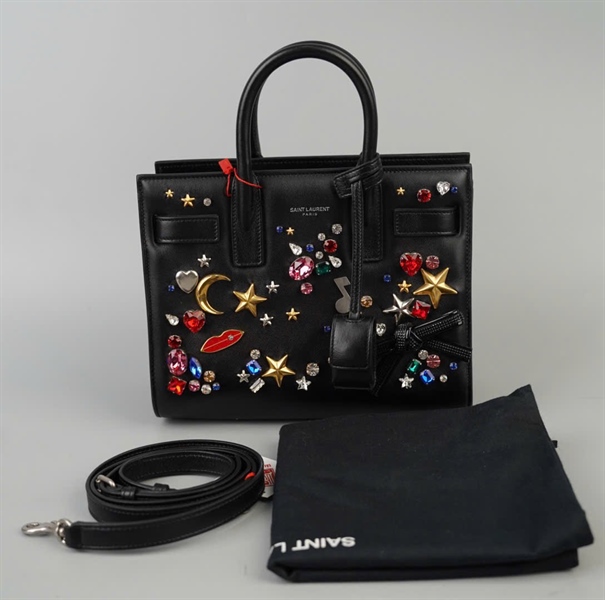 Túi YSL đen đính đá nhiều màu có ổ khóa sz21 (HC)+