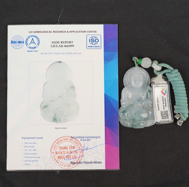 Mặt dây Quan Am băng hoa bay 466999 Myanmar KG+