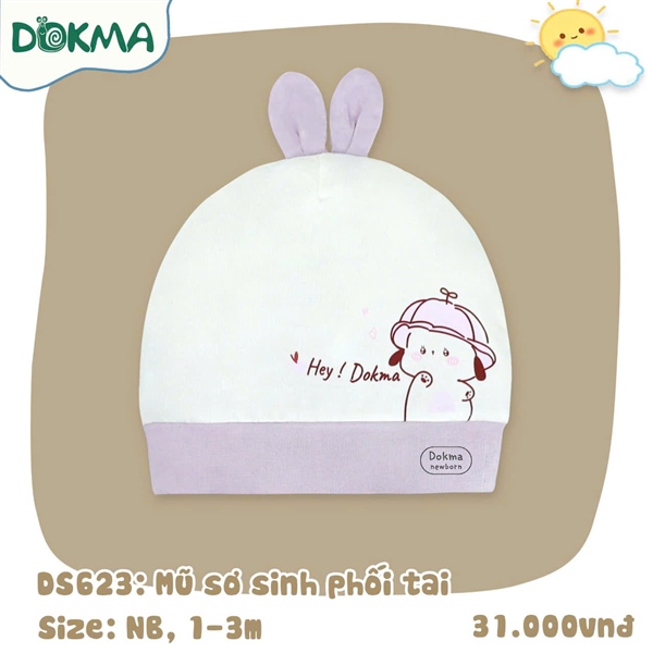 DS623 - NB/3M Mũ sơ sinh phối tai