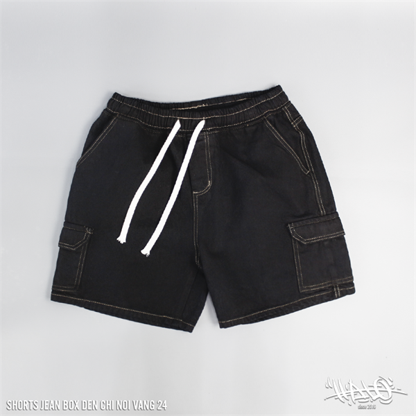 Shorts Jean _ Box - Đen chỉ nổi vàng