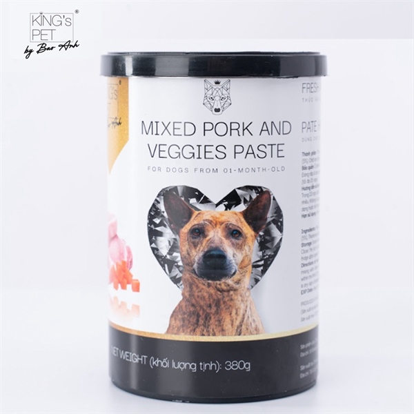 Pate lon King's Pet cho chó vị Heo rau củ 380g