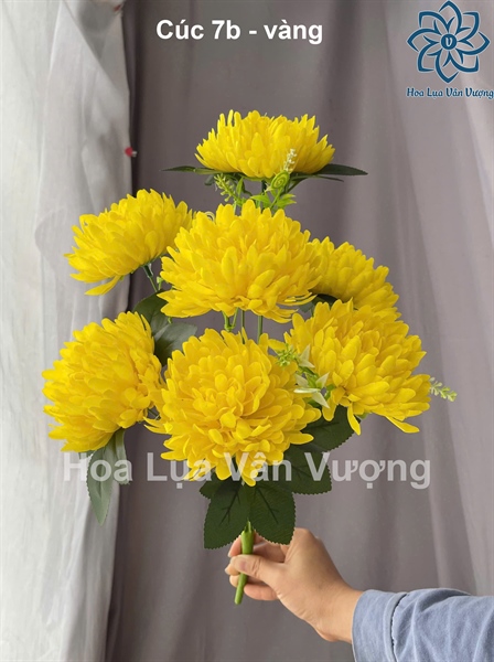 Cúc 7b - vàng - Hoa cành ngắn - Hoa Lụa Vân Vượng
