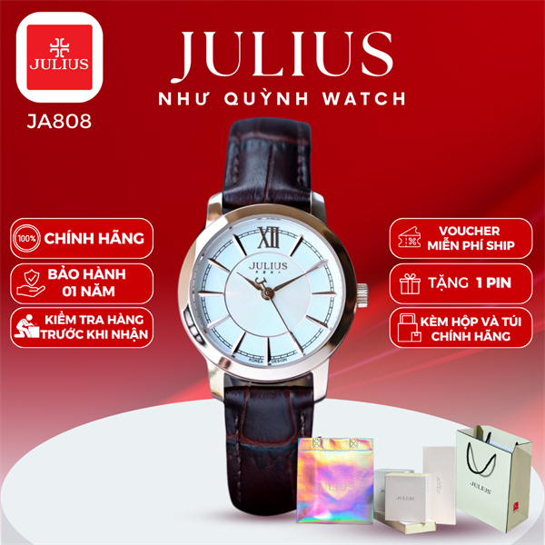 Đồng hồ nữ Julius Hàn Quốc Ja-808LD dây da (Nâu mặt đồng)