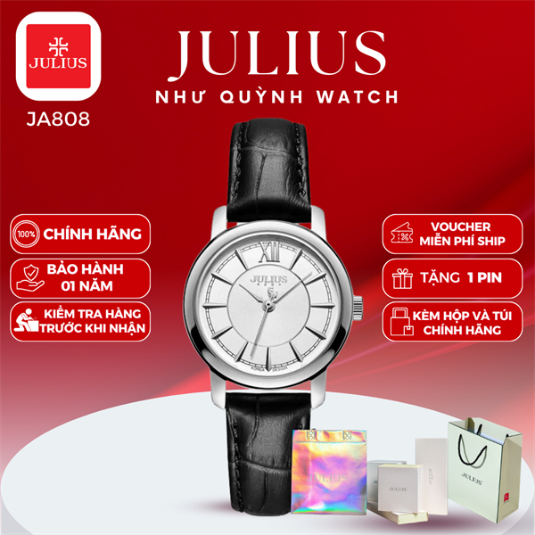 Đồng hồ nữ Julius Hàn Quốc Ja-808LA dây da (Đen mặt trắng)