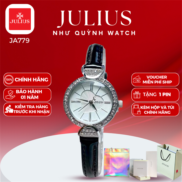 Đồng hồ nữ Julius Ja-779A dây da (Đen) pin 626