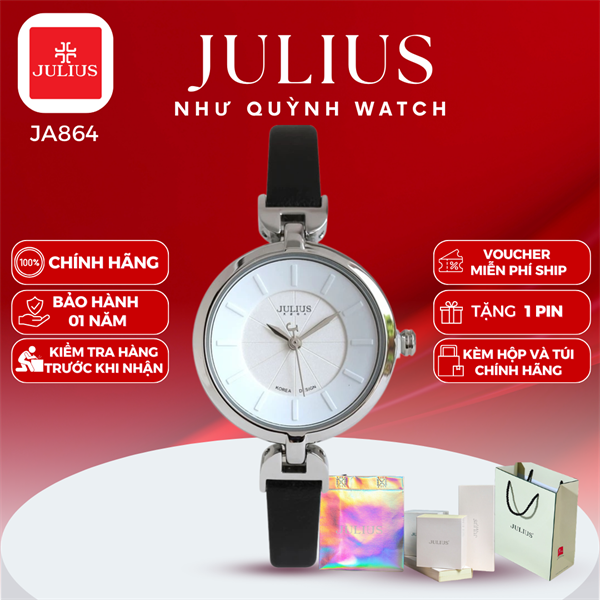 Đồng hồ nữ Julius Hàn Quốc Ja-864A dây da (Đen)