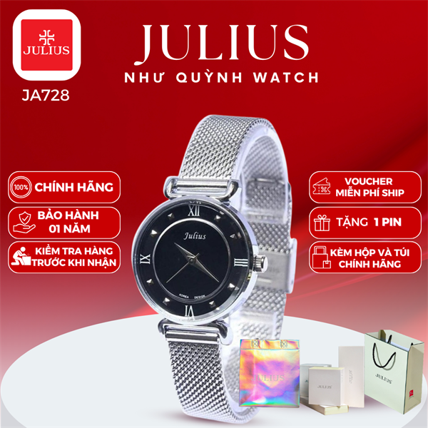 Đồng Hồ Nữ JA-728B Julius Hàn Quốc Dây Thép (Đen)