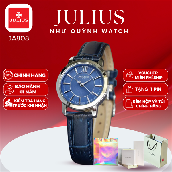 Đồng hồ nữ Julius Hàn Quốc Ja-808LC dây da (Xanh)