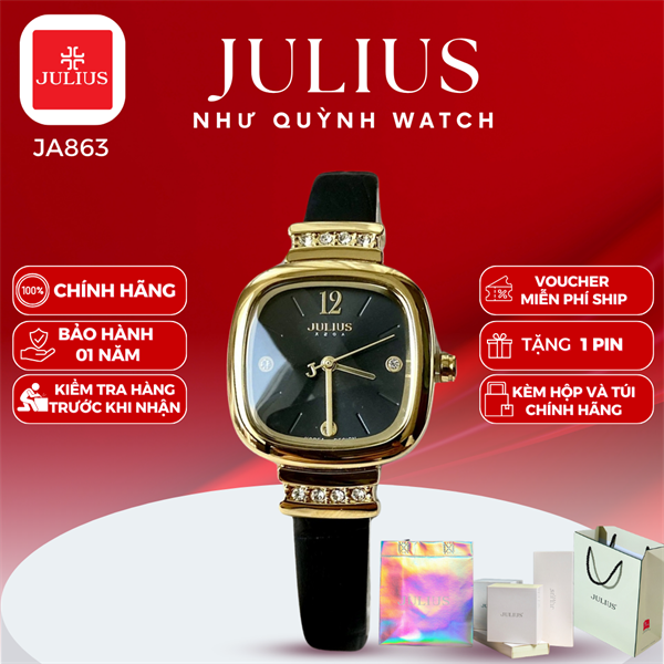 Đồng hồ nữ Hàn Quốc Julius JA-863B dây da (Đen)