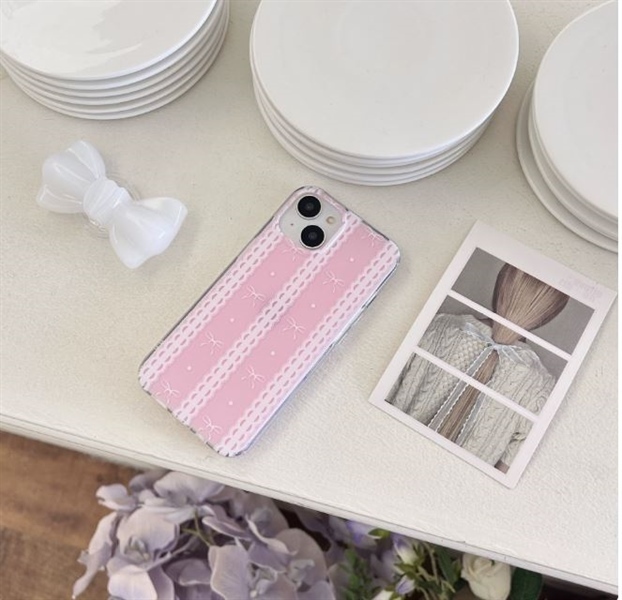 Case Hồng Sọc Nơ Trắng + Pop - 16Promax