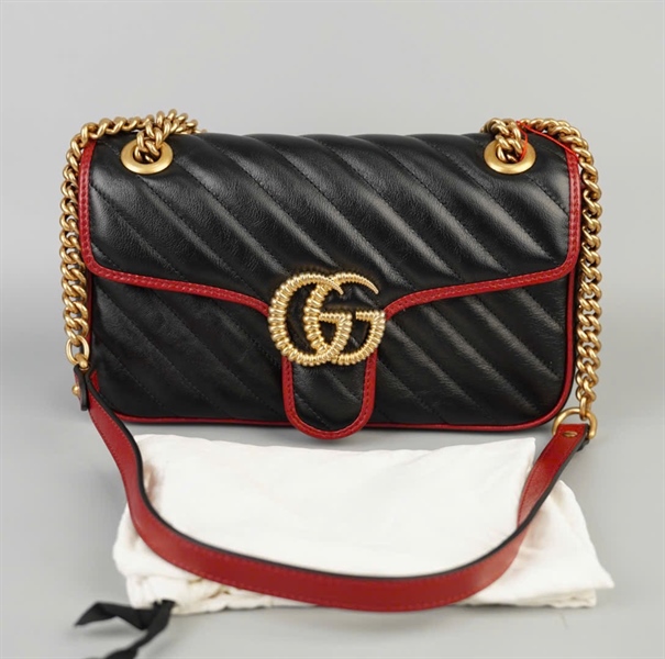 Túi GG Marmont đen viền đỏ (443497-525040) sz25 (BMC)+