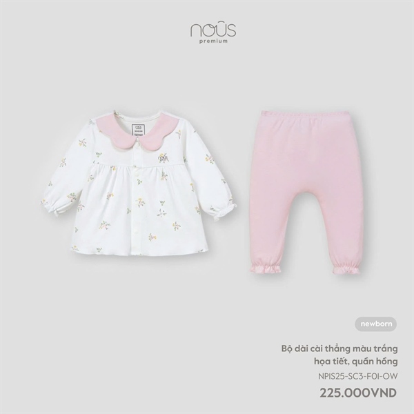 NS5000 - NB Bộ dài cài thẳng áo trắng họa tiết quần hồng Nous