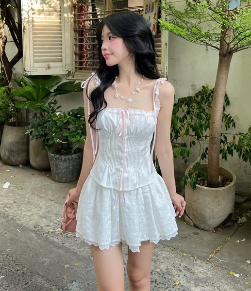 AREUM Áo hai dây phối nơ Ivy Top - TRẮNG - M