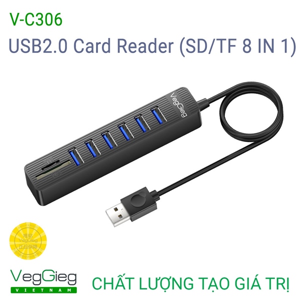 Đầu Đọc Thẻ USB2.0 (SD+TF 8in1) VEGGIEG V-C306