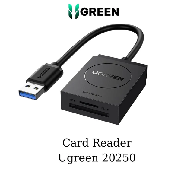 Đầu Đọc Thẻ Ugreen (20250) | USB 3.0 Siêu Nhanh – Hỗ Trợ Thẻ TF & SD, Dây Dài 15cm, Cắm Là Nhận