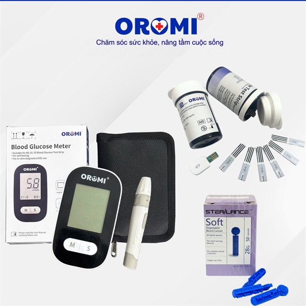 MÁY ĐO ĐƯỜNG HUYẾT OROMI CMS10A( BỘ 1 MÁY+ 50 QUE+ 50 KIM LẤY MÁU)