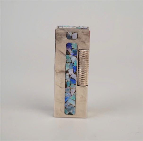 Bật lửa Dunhill bạc họa tiết đá xanh (RE24163) KG+