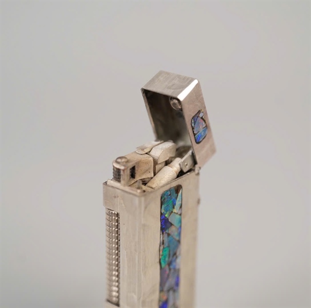 Bật lửa Dunhill bạc họa tiết đá xanh (RE24163) KG+