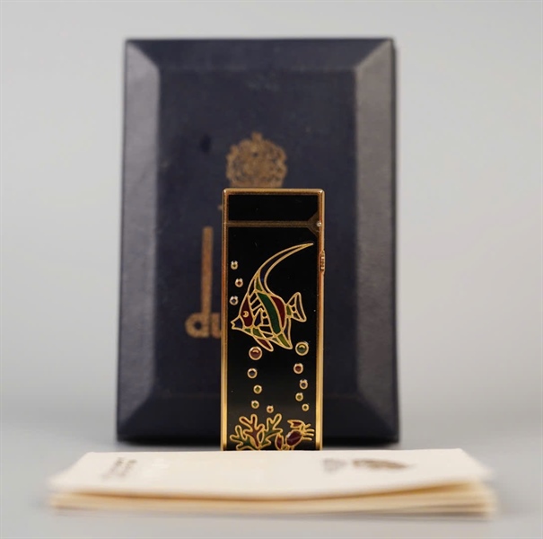 Bật lửa Dunhill đen họa tiết cá (RE24163) KG+