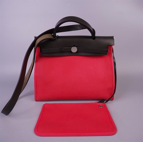 Túi Hermes Herbag hồng nắp nâu kèm ví + ổ + chìa sz31 (BMC) KG+