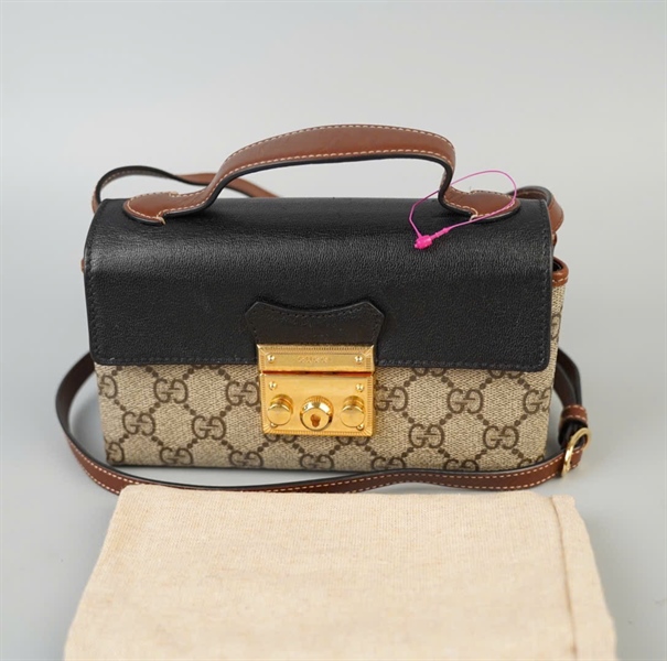 Túi GG Padlock xám nắp đen (652633525040) sz18 (BMC) KG+